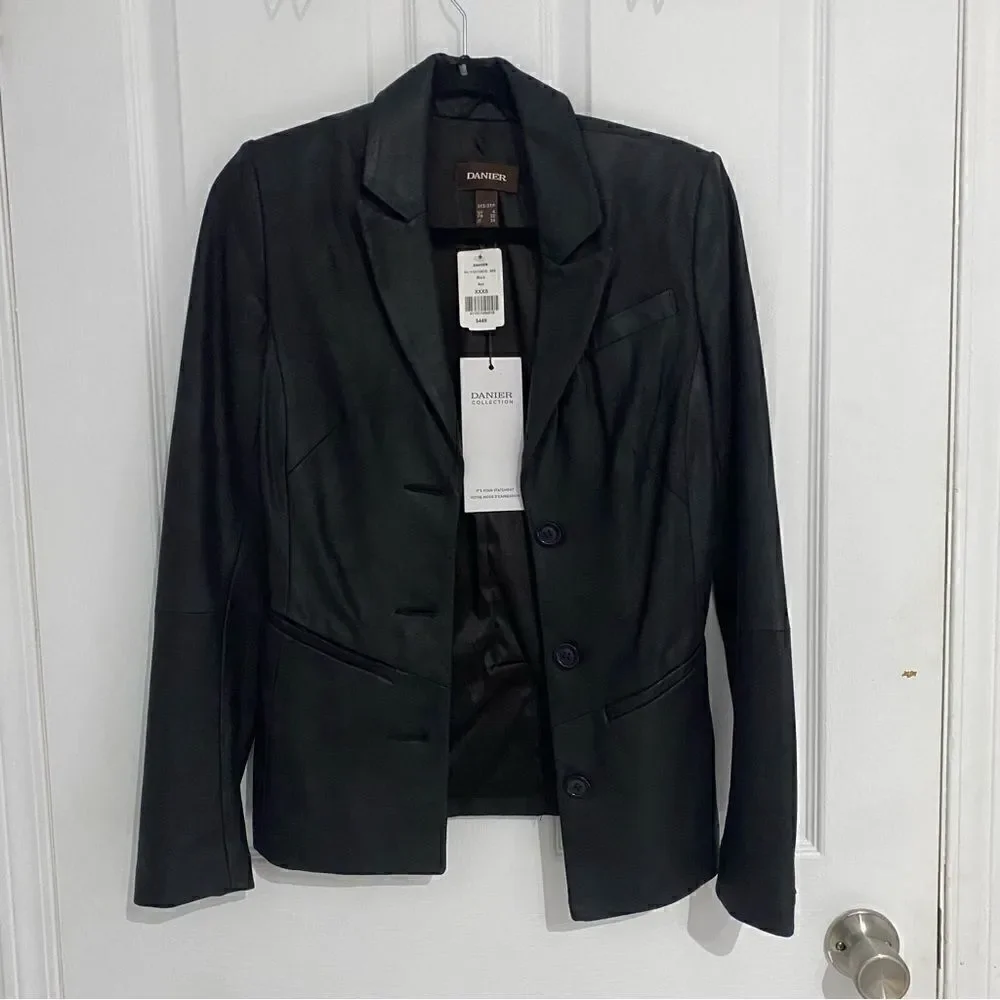 Danier Black Leather Fitted Blazer Jacket | Lined | Women’s XXS - Picture 1 of 7